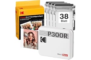 KODAK Mini 3 Retro 7,6x7,6cm Mobiler Fotodrucker, 4PASS, 38 Blatt, Weiß | Bluetooth, für i