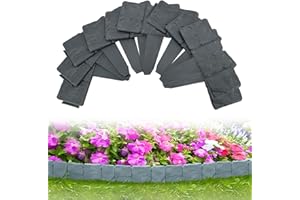 BNREDA Bordatura per prato 20pcs, 5m bordatura antracite in plastica effetto pietra, recinzione decorativa per giardino, 1 elemento (L x H): 25x 23cm (Grigio fumo, 20 pezzi)