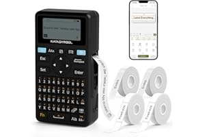 SUPVAN E11 Etikettendrucker, Deutsches Layout (QWERTZ) Tastatur,mit 2 Rollen Endlos- und 2 Rollen Festgröß-Etiketten, Geeignet für Schule, Büro & Zuhause, schwarz