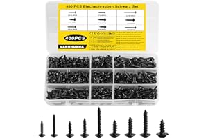 VARHHUXHA M3 M3.5 M4 M5 Vis Autotaraudeuses, 400 Pièces Vis à Tête Ccylindrique à Tête Pate Ronde, Visser à Tôle à Bois à Cruciforme Noires, Visser à Autoperceuse pour Plastique Métal