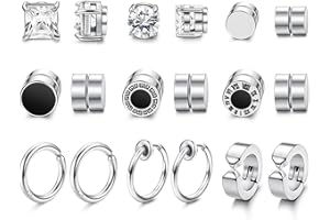 MILACOLATO 9 paia Orecchini Magnetici per Uomo Donna Argento Non Forato 316L Orecchini Magnetici in Acciaio Inossidabile CZ Magnete clip su Orecchini Finti Set Nero/Argento
