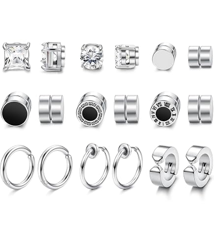 FENQURO Set di 6 paia orecchini finti senza buco in acciaio inossidabile per uomo, donna e bambina, Orecchini clip, cerchio, anello ear cuff, per creare un look moderno e senza piercing