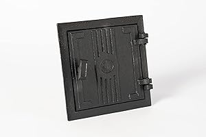 SEZAM Revisionstür für Öfen aus Gusseisen 17 x 3,5 x 17 cm, Kamintür - Klappe - Räumungstür, für Backöfen, Feueröfen & Kamine - schwarz bemalt