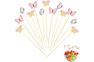 BINLAVA 100 Stück Spieße Fingerfood, Schmetterling Cocktailspieße, Obstspieße Kinder, Cocktail Deko, Spiesse für Snacks Fingerfood, Obstspieße, Käsespieße, Partyspieße