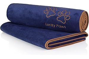 Lucky Paws® Serviette Chien Super Absorbante – Serviette pour Chien XL 140x70cm, Microfibre Ultra Douce, Séchage Rapide, Serviettes Artisanales de Qualité pour Chiens (Lot de 2, Bleu Marine)