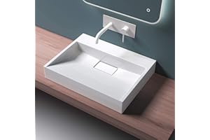 Mai & Mai Lavabo sobre Encimera Lavabo Suspendido Baño | Rectangular | Blanco Brillante | Mármol Fundido | 50x38x11cm | sin Orificio para Grifo con Válvula de Desagüe | Colossum19