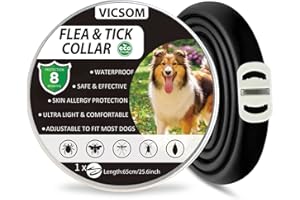 VICSOM Collares Antiparasitario para Perros, Collar Antipulgas Perros, Collar de Pulgas y Garrapatas para Perro Impermeable Regulable, Válido 8 Meses para Perros de Todos los Tamaños Negro 1Pc
