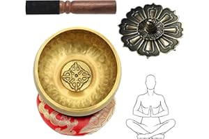 AHAIMY Tibetisches Klangschalen Set - Ø 8 cm Klangschale Klein Zur Meditation und Entspannung, Klangschale mit Holz Klöppel, Klangschalenkissen Und Räuchergefäß für Yoga Meditation und Entspannung