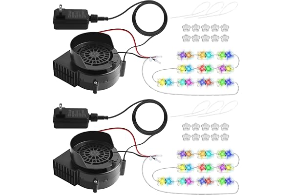 Kalolary 2,5 A uppblåsbar fläkt, 12 V luftfläkt med LED-ljusslinga, halloweenjul, ersättningsfläkt för dekorationer (2P-2,5 A/10 färgglada 2 LED)