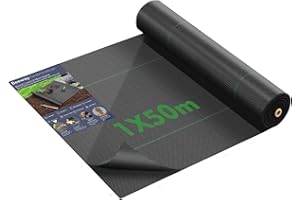 BEEWAY Weed Control Membrane 1m x 50m/Roll, Heavy Duty Weed Control Fabric 90gsm, UV Stabilised Weed Barrier Fabric/Ground Cover for Patios Garden Flower Beds Landscaping Artificial Grass