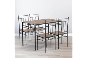 LafeuR Esstisch mit 4 Stühlen Set,Küchentisch-Set,Essgruppe,Schwarz/Dunkles Holz Zwei Farben,für Essecke Esszimmer Küche