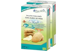 FLEUR ALPINE Galletas para bebés con Jugo de Pera - 12x2 Bocadillos Orgánicos para Papilla Suave para el Desayuno o un Refrigerio Diurno | Galletas Integrales Fáciles Sin Azúcar Añadida | 6 meses