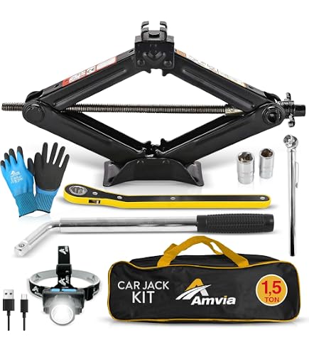 COMPATIBILE CON JEEP GRAND CHEROKEE KIT PER AUTO CRIC A PANTOGRAFO CRICK+ CHIAVE A CROCE PER BULLONI+TRIANGOLO DI EMERGENZA+GIUBBINO FLUO