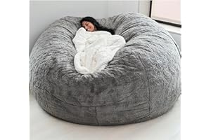 IJNBHU Large Bean Bag Chair,Giant Foam-Filled Furniture Machine Washable Covers,Big Round Soft Fluffy Faux Fur BeanBag Lazy Sofa Bed Cover Giant Fur Bean Bag Cover(Color:7,Size:7ft)