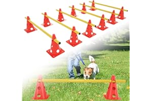 TRMLBE Lot de 6 Ensemble Haies D'agilité Obstacles pour Enfants à Sauter, Entraînement à la Coordination, Réglable en Hauteur avec 12 cônes + 6 tiges pour Enfants Chiens Chevaux