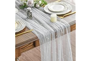 Artoid Mode Bianco perla garza, runner da tavola 70 x 300 cm, decorazione da tavolo da cucina per interni, vacanze,, matrimonio, compleanno, decorazione per feste