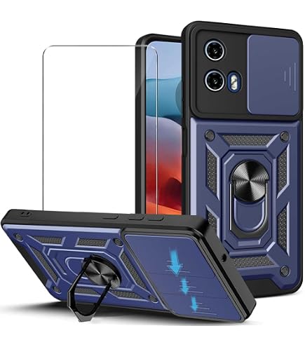 ILING Cover per Motorola Moto G35 5G, Ultra Sottile Opaca Rigido PC + Silicone TPU Bumper Antiurto Militare Armor Custodia con 360° Metallo Anello Supporto (Blu