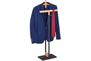 Relaxdays Valet Stand, for Shirts & Pants, Wood & Steel, Freestanding, for Men and Women, 112 x 47 x 20 cm, Black/Brown
