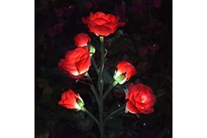 Abkshine Garden Solar Rose Flowers Lights Outdoor Waterproof, Solar Decorative Flowers Stake for Patio Yard remembrance Grave Cemetery Christmas Pathway Walkway Balcony Bush Porch Decorations, Red