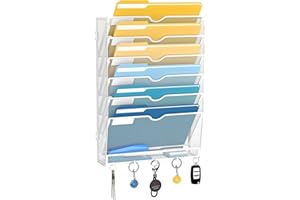 SUPTIDY 7-stöckiger Wand Zeitungshalter, Wandorganizer Büro, Metall Prospekthalter, Montage erforderlich, A4 Dokumentenablage Mit Haken, Weiß
