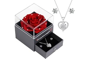Eaprala Rosa Eterna con Conjunto de Joyas Te Amo para Siempre, Ideas de Regalos para Mamá, Cumpleaños, Aniversario Mujer(CristalRojo)