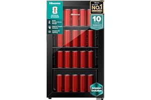 Hisense 122 Liters Chiller Single Door Beverage Cooler, 91L Net Drinks Fridge, 69 Cans/113 Botlles Capacity, Electronic Control & 3 Glass Shelves, Black(Amazon Exclusive)