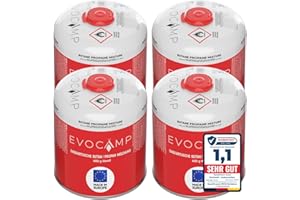 EVOCAMP 4x Propan Butan Gaskartuschen 450g einsetzbar für Weber Grills Q100/1000-Serien, Schraubkartusche Eurogewinde 7/16", Ventilkartusche 809ml mit Sicherheits-Verschlussautomatik