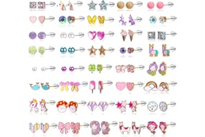 BTHRORO Boucles d'oreilles pour Filles Femmes 40 Paires, Mignon Boucles d'oreille en Acier Inoxydable Licorne Boucles d'oreille Hypoallergéniques pour Fille Bijoux Cadeaux