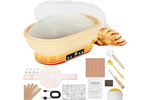 WADEO Panier de Pousse à Levain Chauffant, Chauffe-Levain Pro Électrique - Boîte de Pousse 28cm, Thermostat 6 Niveaux (25-50°C), Minuterie, Silicone Alimentaire Pliable - Pour Pain, Pizza, Yaourt