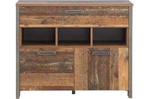 ‎FORTE FORTE Clif Kommode mit 2 Türen und 1 Schublade, Holzwerkstoff, Old – Wood Vintage/ Betonoptik Dunkelgrau, 41,6 x 106,7 x 86,3 cm