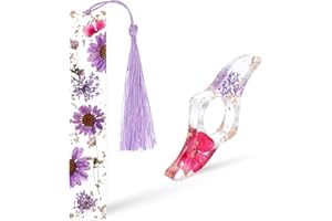 Gjinxi 2Pcs Book Page Holder, Dried Flower Resin Thumb Book Page Holder and Bookmark with Tassel, Book Accessories for Reading Lovers, Gift for Bookworm, Readers, Literary, Students, Teachers (Purple)