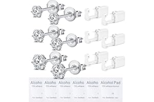 WillTen Juego de 6 perforadores para la oreja, juego de perforaciones con circonita integrada, pendientes para perforar, pistola perforadora, piercing de pistola, color plateado y dorado