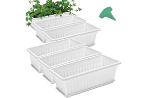 GROWNEER 6 Packs 17 Inches White Flower Window Box Plastic Vegetable Planters Long Pots with 15 Pcs Plant Labels for Outdoor Indoor Windowsill, Patio, Garden, Home Decor, Porch