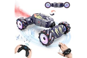 Nitigo Coche Teledirigido para Niños, Coche Acrobático Telecomandado 4x4 con Música Spray y Luces, Coche RC Drift RC Car con la Mano Rotación 360°, Regalo Juguetes Niño Niña 5 6 7 8 9 10 11 Años