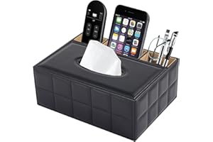 XNONE Porta fazzoletti in Pelle,Rettangolare Porta Fazzoletti,Scatola Fazzoletti Moderne,Con 3 organizzatore di telecomandi,passend für Haus,Hotel, Restaurant,Büro,Auto,Linea Nera