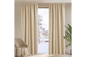 PONY DANCE Cortinas Opacas Cortinas Termicas Aislantes Frio y Calor Cortinas Salon Modernas 2 Piezas Cortinas Dormitorio Matrimonio para Riel Cortinas de Casa, 140x260 CM, Beige Oscuro