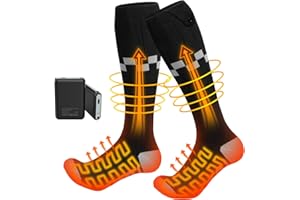 IKUCHELIFE Calze Riscaldate a Batteria, 2 x 6000mAh/5V Max. 14 Ore Inverno Ricaricabili Calzini USB Riscaldati Scaldapiedi Elettrico Calze al ginocchio con 4 Temperature per l'intero Plantare