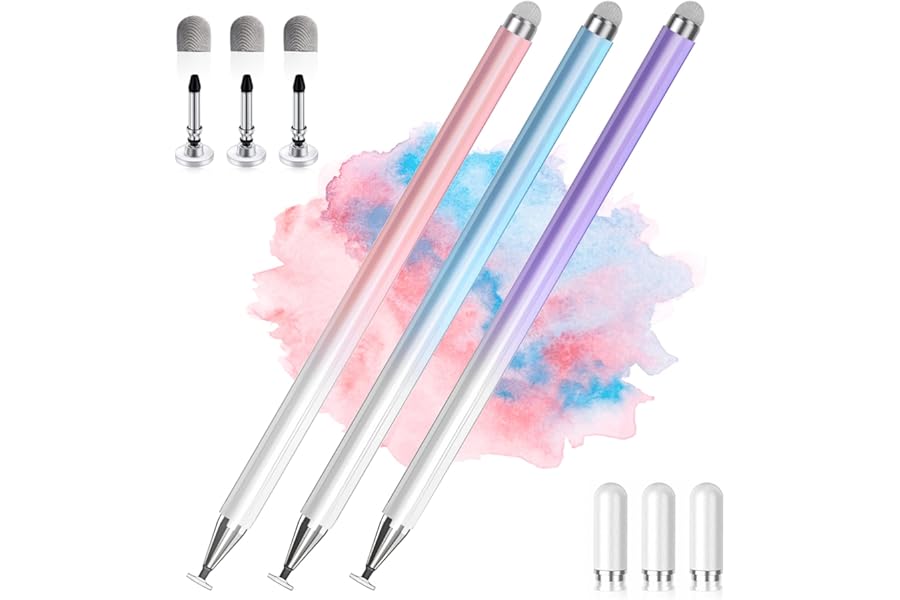 Stylus Pens for Touch Screens, 2 in 1 High Precision Universal Stylus Pen for iPad Compatible with Apple, iPhone, iPad, Android, Microsoft Tablets, Phones, 3 Pack - Blue, Pink, Purple