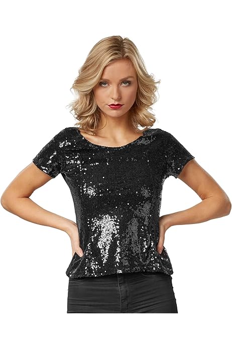 Glitzer Oberteil Damen Mit Netz - Festival Top Mit Herz Halskette & Ohrringen, Weiß