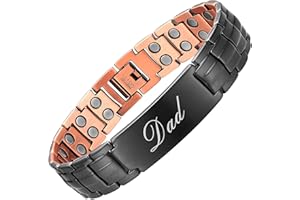 BioMag Mens Copper Bracelet 99.9% Copper Link Bracelet for Dad Double Row Magnetic Bracelet with Adjustment Tool(Black-Dad)