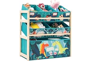 NUKIED Scaffale per Giocattoli | Mobile cameretta Bambini in Legno a 3 livelli con 6 Cassetti Rimovibili in Tessuto Scaffale |Multi-cubby Organizzatore Giochi per Bambini per Libri Giocattoli Multiuso