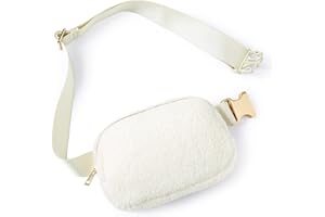 ODODOS Fleece Mini Belt Bag with Adjustable Strap, Sherpa Small Waist Pouch Fanny Pack for Workout Running Traveling Hiking, Ivory