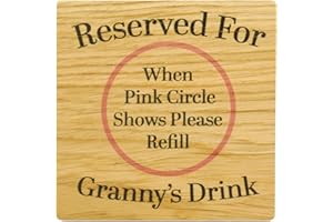 SHG AT HOME Reserved For Grannys Drink Solid Oak Drink Coaster from Grandchildren. Wood Mat for Drinks. Token for Granny to be.