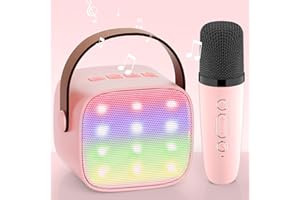 Karaoke Machine Kids, Upgrade Wowstar Karaoke Machine Bluetooth Speaker with Wireless Microphone for Kids Adults, Voice Changer Toy with LED Party Lights for Girls Boys Birthday (Pink)