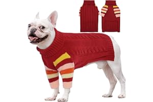 OUOBOB Dog Jumper, Medium Jumpers for Girls Boys, Turtleneck Pullover Winter Vest, Christmas Outfits, Pet Sweatshirt Apparel Knitwear, Frenchie, Beagle, Boston Terrier L