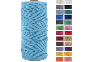 JeogYong Macrame Cord Thick Natural Cotton Cord Yarn 4-ply Macrame Rope for Wall Hangings, Plant Hangers, DIY Crafts, Home Decorations, Gift Wrapping Diameter 3mm Length 109 Yards (Sky Blue)