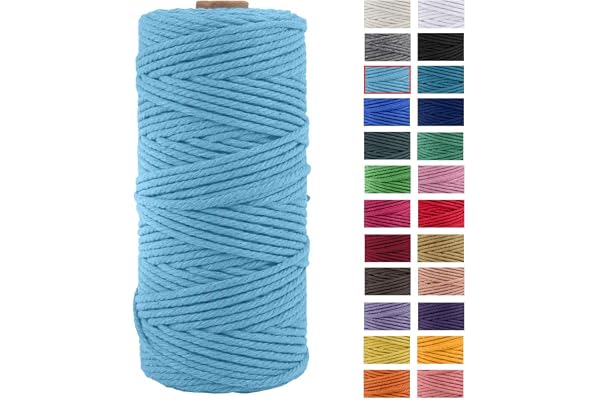 JeogYong Cordon épais en coton naturel pour macramé - Pour suspension murale, suspension de plantes, loisirs créatifs, décoration d'intérieur, emballage cadeau - 3 mm x 100 m (bleu ciel)