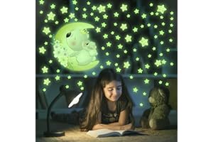 AIYONG Adesivi da Parete Bambini Fluorescenti Orsetto, Bear Luminoso Adesivo Murali Autoadesivi, Luminosi Luna Stelle Sticker da Muro Removibile, Decorazione Adesivi Murali Regalo per Camera Ragazzo Ragazze