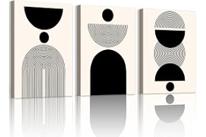 WENGTIAO 3 stycken boho abstrakt geometrisk inramad svart och beige minimalistisk neutral canvasmålning bilder dekoration mod