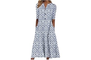 THESOSY Midi Dresses for Women UK Short Sleeve V Neck Button Floral Dress Summer Casual Loose Fit Long Dresses with Pockets Comfy Lounge T Shirts Dress Beach Holiday Plus Size Elegant Sundress Sale